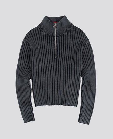 BLACK FITTED RIBBED KNITWEAR