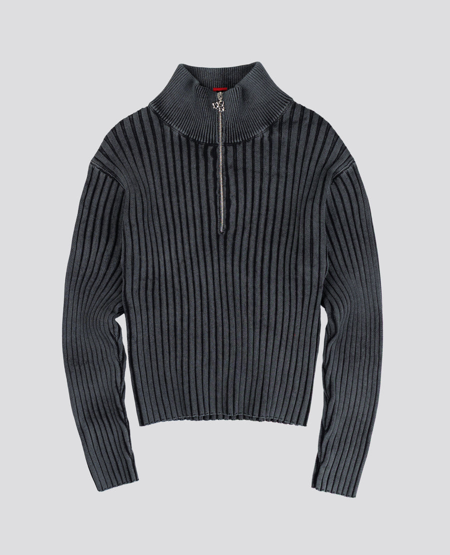 BLACK FITTED RIBBED KNITWEAR