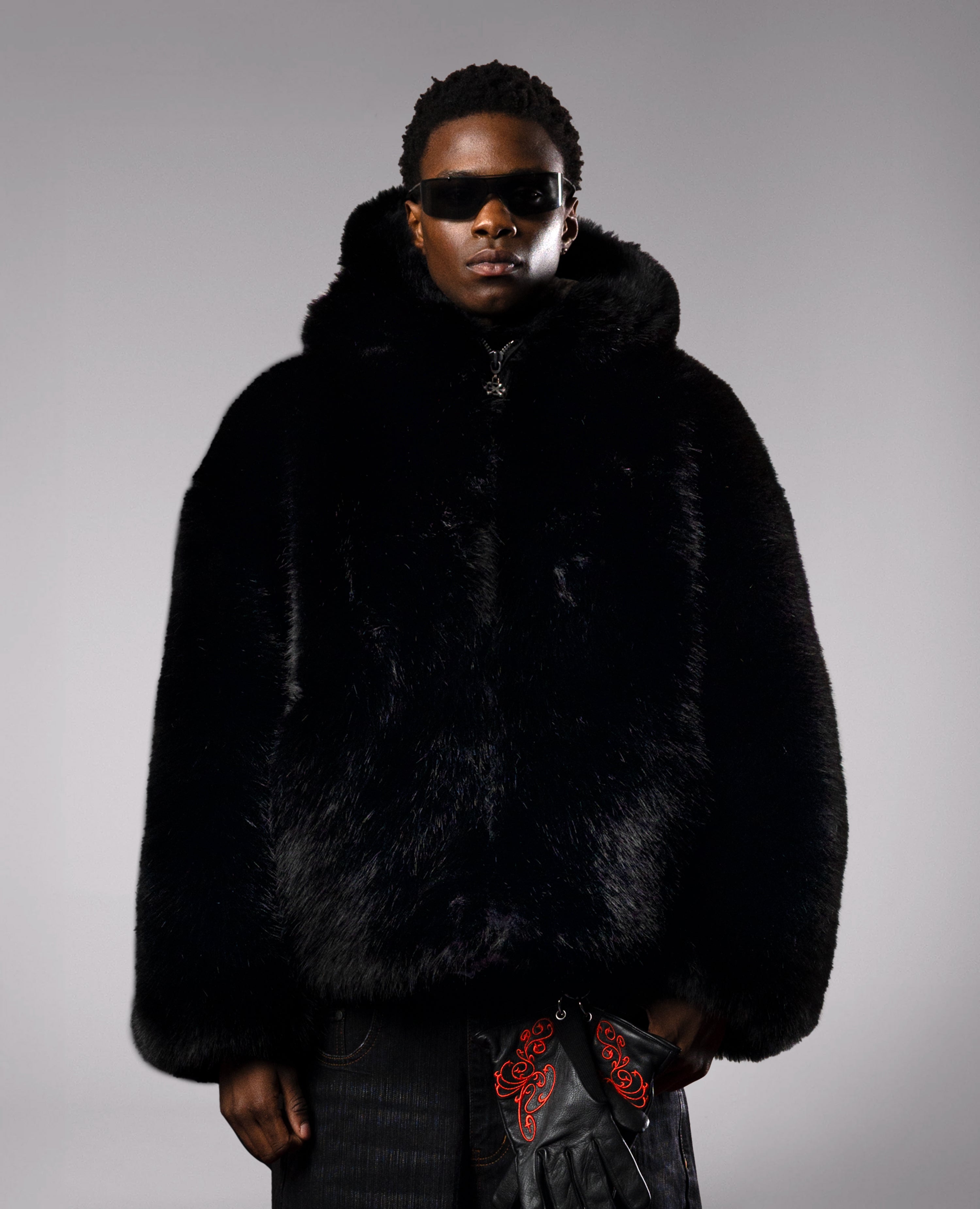 BLACK FAUXFUR JACKET