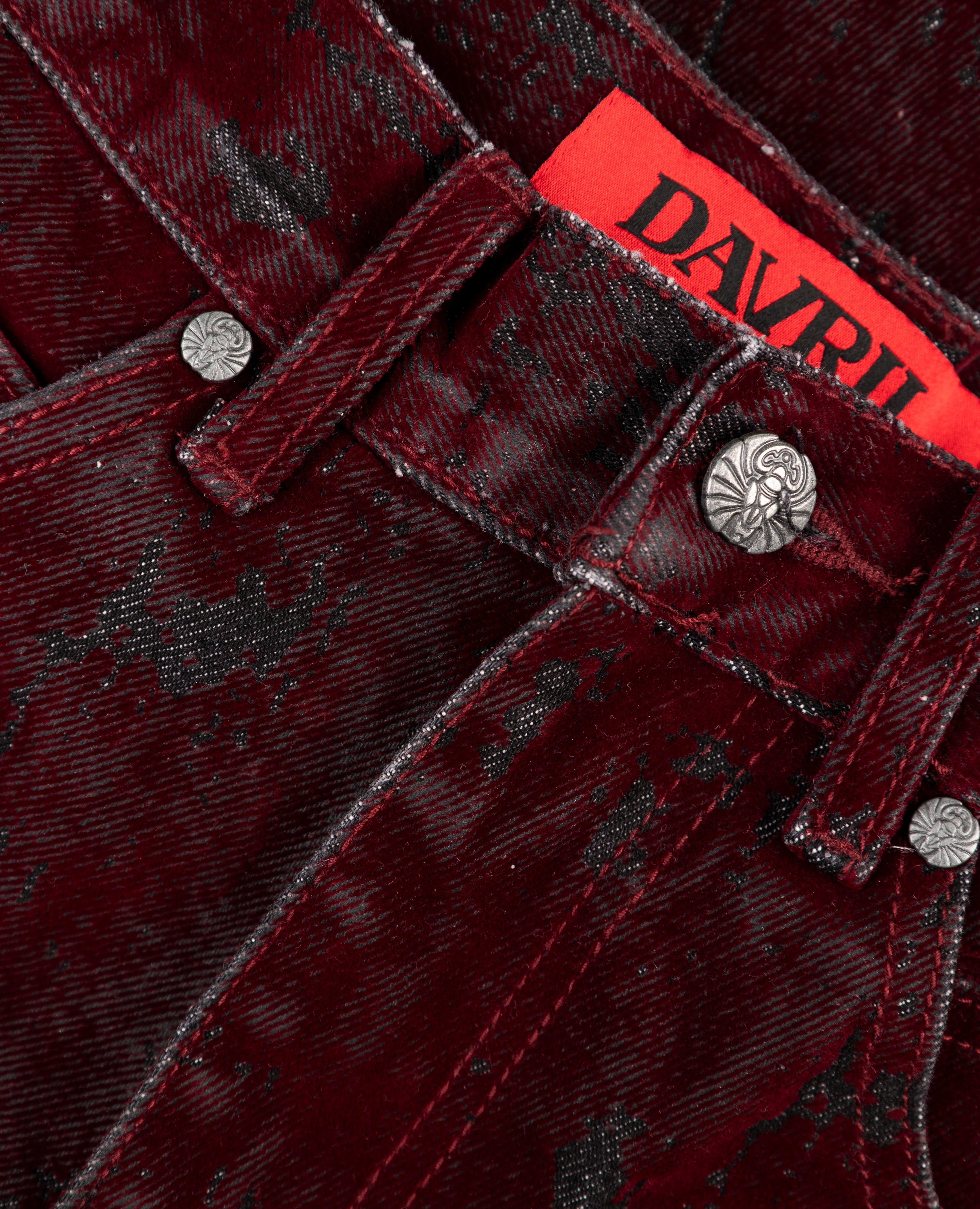 RED KNUCKLE BOOTCUT VELVET PANTS