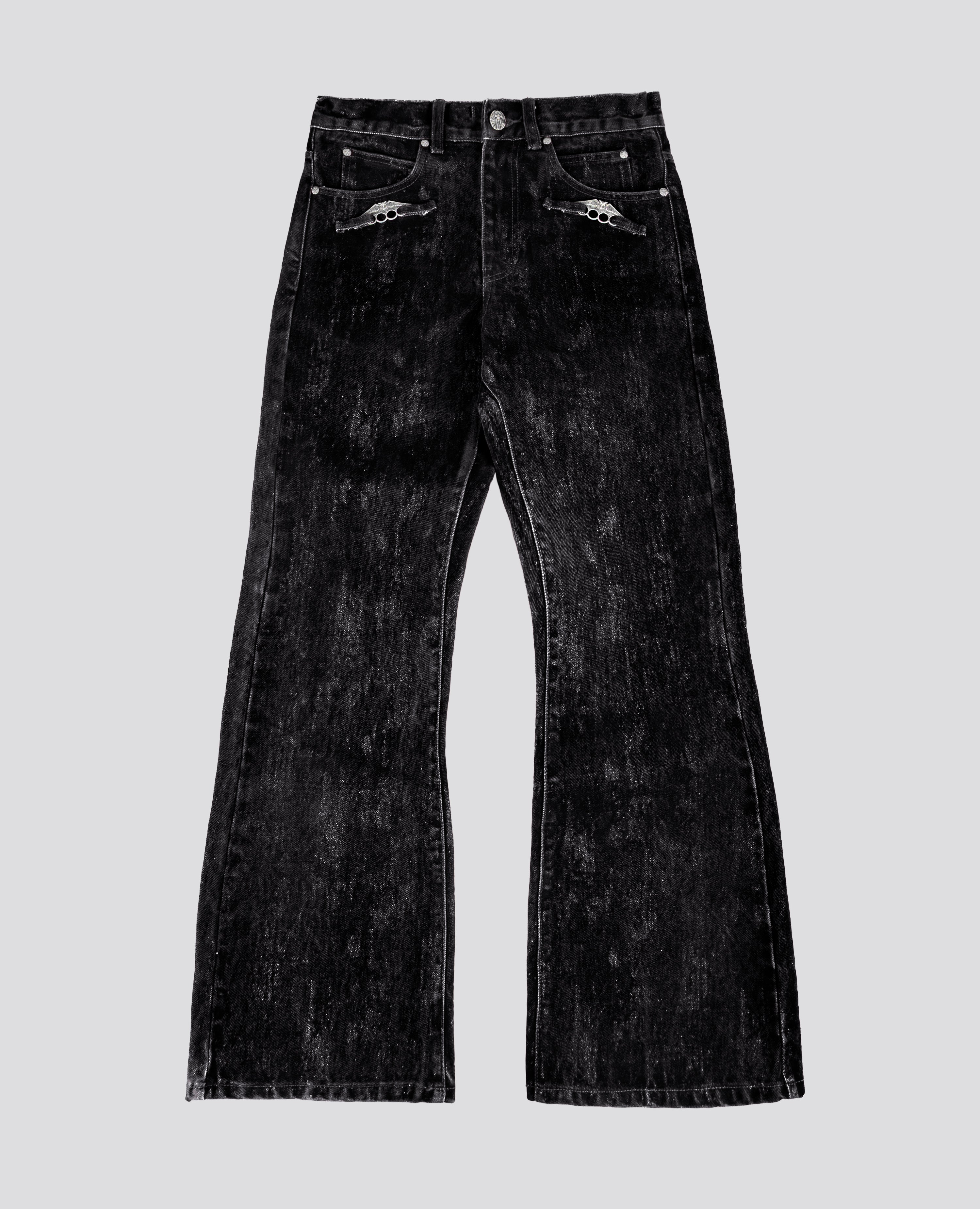 BLACK KNUCKLE BOOTCUT VELVET PANTS