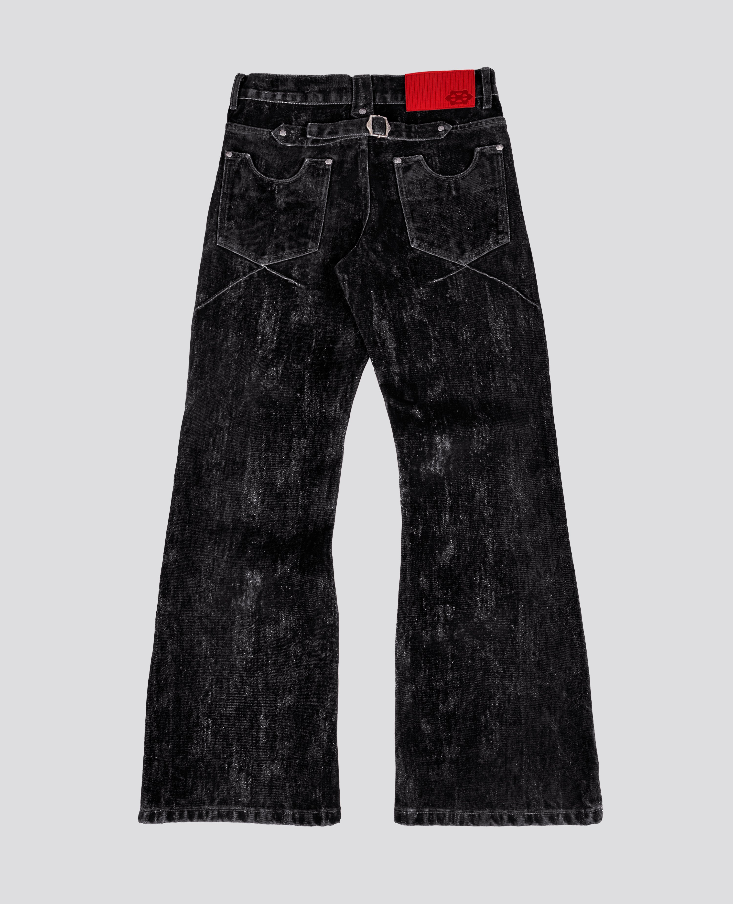 BLACK KNUCKLE BOOTCUT VELVET PANTS