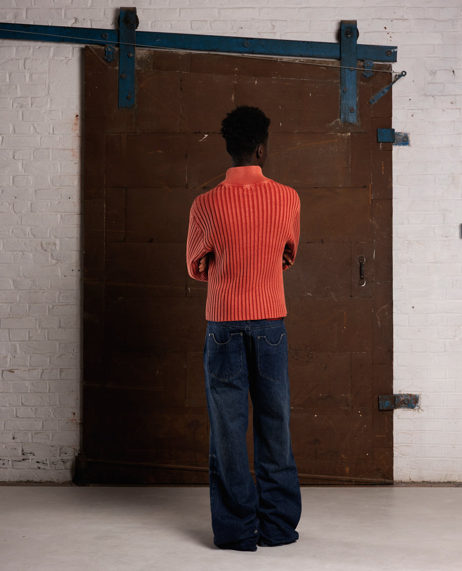 RED FITTED RIBBED KNITWEAR