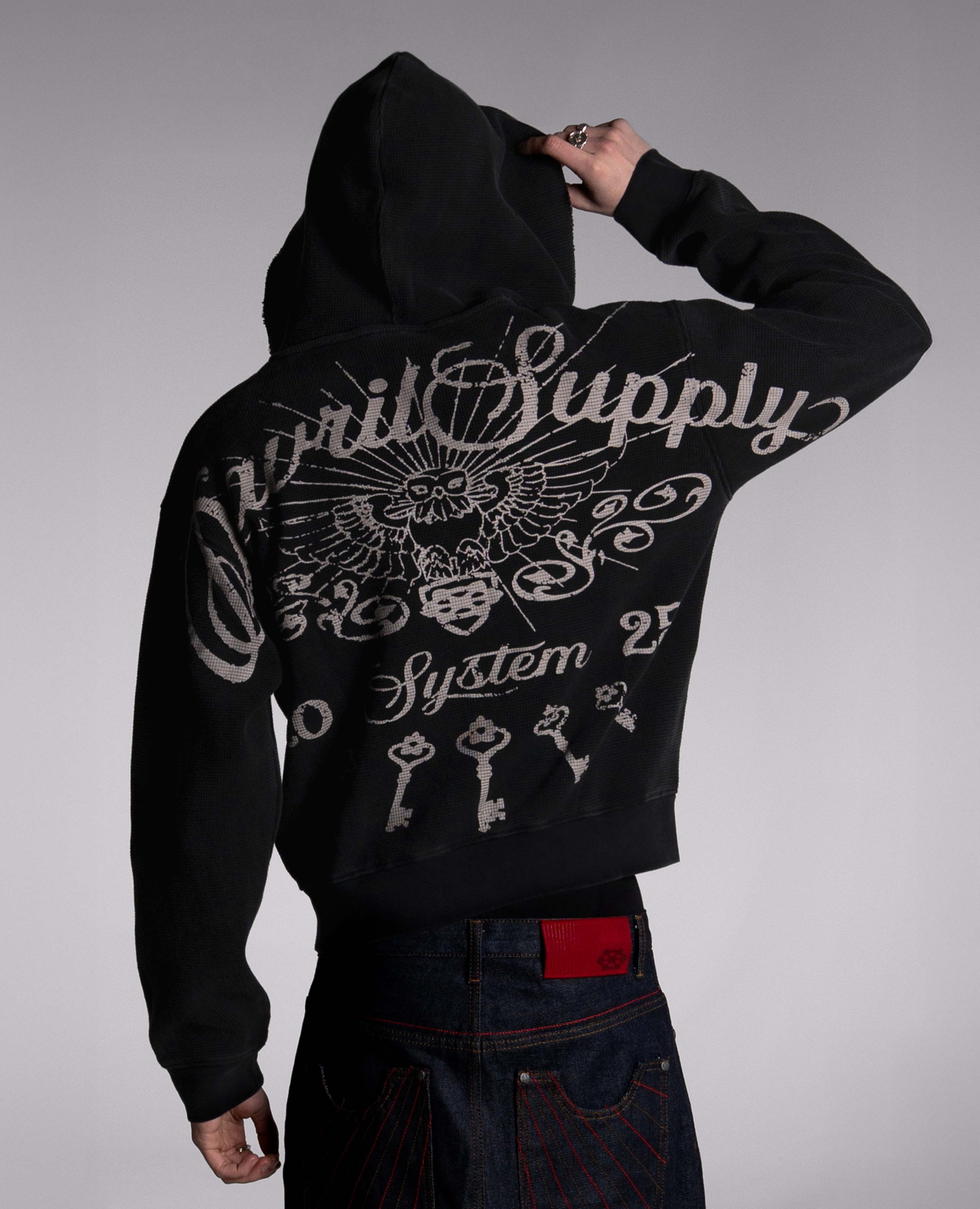 BLACK OPENING WAFFLE ZIP